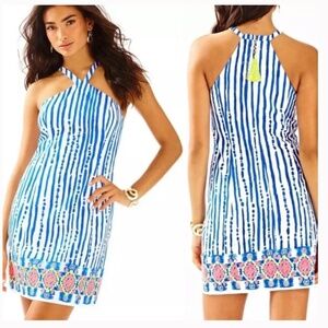 Lilly Pulitzer Iveigh Dress Womens Size 0 White Blue Crush Bay Stripe Turtles